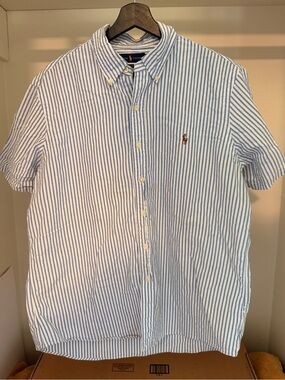 Polo by Ralph Lauren Blue and White Striped Short-Sleeve Button-Down Shirt
